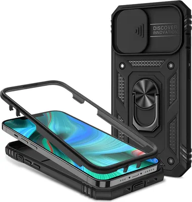 Image de NALIA Étui en forme d'anneau de style militaire pour iPhone 13 Pro Max, protection extrême avec cadre d'écran et cache de caméra Noir
