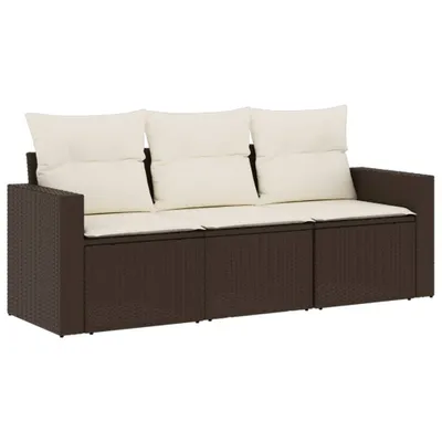 Produktbild von vidaXL 3-tlg. Garten-Sofagarnitur mit Kissen Braun Poly Rattan