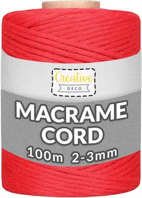 Produktbild von Creative Deco 100m Rot Makramee-Garn Baumwoll-Kordel Baumwoll-Schnur | 328 Fuß | 2-3 mm Dicke 15-lagig Schnur | Große Rolle Naturliche Starke | Perfekt für Basteln, DIY, Handwerk & Stricken
