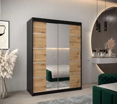 Produktbild von Schrank mit Spiegeln VIVIEN – Breite 150 cm, Schwarz / Eiche Artisan