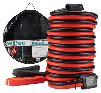 Imagen del producto de Cables de arranque Wiltec, 3000 A, 50 mm², 6 metros, con protección contra sobretensiones, para motores de gasolina y diésel