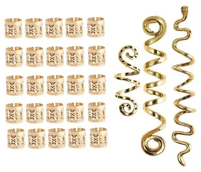 Produktbild von 28 Teile Dreadlocks Schmuck Haarspiralenklammern, verstellbare Metallmanschetten Haarvlechtkugeln