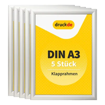 Produktbild von Klapprahmen DIN A3 - 5 Stück - für Plakate, Hinweisschilder, Werbung - Aluminiumrahmen mit 2,5 cm Profil - geeignet für Wandmontage