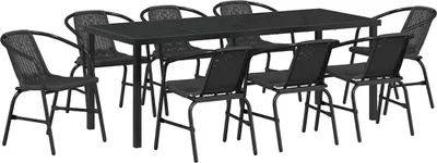 Image de vidaXL Ensemble de jardin 9 pcs noir Acier revêtu par poudre