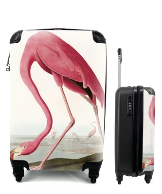 Produktbild von MuchoWow® Koffer Handgepäck Trolley Rollkoffer Kleine Reisekoffer mit 4 Rollen - Flamingo - Vogel - Vintage - Wasser - Rosa - Cabin Size < 55x40x23 cm & 55x40x20 cm - Fotokoffer - Kabinenkoffer - Boardgepäck - Reise-Box - Reisekoffer - Reisegepäck - Koffer mit Bild - Trolley für Kinder