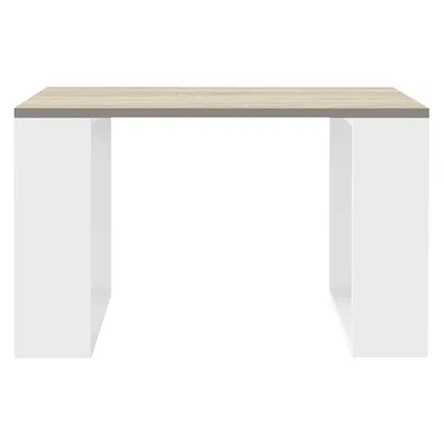 A white and wood-grain coffee table against a white background.