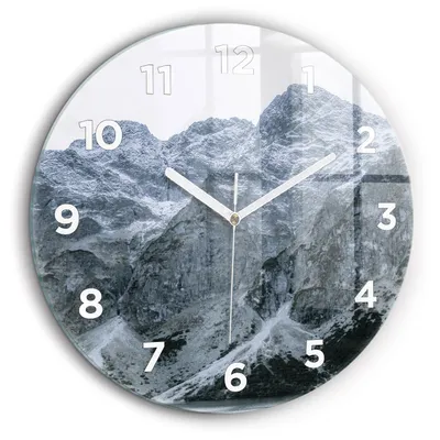 Obrázok produktu pre Wallfluent Hodiny - Okrúhle Sklenené Nástenné Hodiny - Tichý Quartz Strojček - Dekorácia Na Stenu V Spálni - Biele Hodinové Ručičky - 60cm - Morskie Eye in Tatras