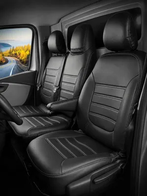 Zdjęcie produktu dla Pokrowce na siedzenia do Renault Trafic (2014 - obecnie) – Fezz, kolor czarny – pokrowce wykonane z sztucznej skóry – idealne dopasowanie (do siedzenia pojedynczego oraz do siedzenia dwuosobowego z podzielonym siedziskiem i oparciem)