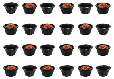 24 Melamine Ramekins, Schwarz, 1,5 oz, mit Deckel