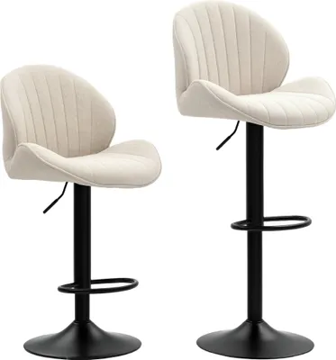 Produktbild von 2er-Set Barhocker, Stoffbezug, verstellbare Sitzhöhe, drehbar, Stahlrahmen, Beige