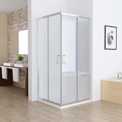 Produktbild von MIQU Duschkabine Eckeinstieg 90x90x185 cm Duschwand mit Doppel Schiebetür rollen, 6mm ESG Sicherheitsglas, Schiebetüren Glas komplett Dusche Silber