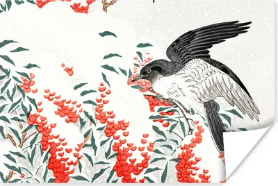 Produktbild von MuchoWow® Poster Vogel - Beere - Japanisch 120x80 cm - Bilder