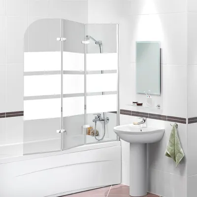 Obrázok produktu pre Vigevee, sprchová stena pre vaňu, 120 x 140 cm, 3-dielna, skladacia sprchová stena pre vaňu, sprchový panel z bezpečnostného skla ESG hrúbky 6 mm, otočný o 180°, biele pruhy