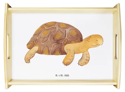 Produktbild von Mr. & Mrs. Panda Holztablett Schildkröte Marschieren - Weiß - Geschenk, serviertablett aus holz, Tablett, Lieblingsmensch, kaffeetablett, Meer, Motivation, Neustart