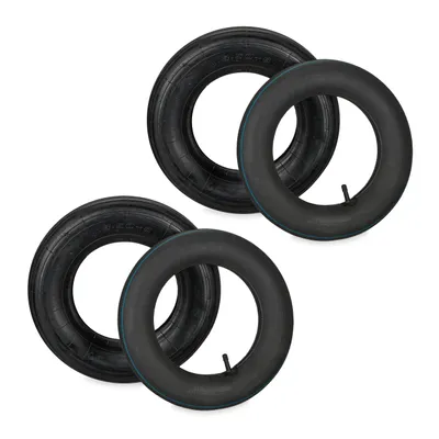 Produktbild von Relaxdays Schubkarrenrad mit Schlauch, 2er Set Ersatzreifen, 3.50-8", luftbereift, für Schubkarre, bis 154 kg, schwarz