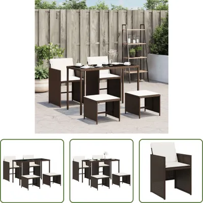 Immagine prodotto di The Living Store Set da pranzo da giardino 5 pezzi con cuscini in polirattan marrone