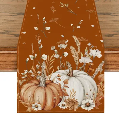 Obrázek produktu pro Podzimní ubrousek na stůl s motivem dýní a květin, rozměry 40x180 cm
