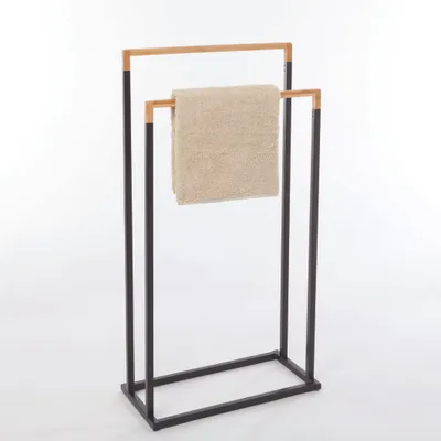 Immagine prodotto di Portasciugamani Spirella Portasciugamani Chic (LxLxH): circa 21,5 x 45 x 84,5 cm in metallo cromato in look acciaio inox con 2 portasciugamani in nero con bambù