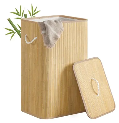 Zdjęcie produktu dla Koszyk na pranie z bambusa z pokrywą i wyjmowaną torbą | Naturalny | 40x32x70 cm