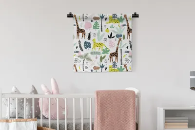 Produktbild von MuchoWow® Wandteppich Wandbehang Dschungel - Giraffe - Affe 60x60 cm Tapisserie Dekoration Wandtuch - Dekorationen - Wand Decke