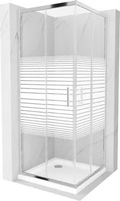 Immagine prodotto di Mexen Rio cabina doccia quadrata 90 x 90 cm, strisce bianche, cromo + piatto doccia Flat, bianco - 860-090-090-01-20-4010