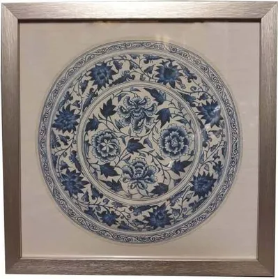 Produktbild von Fine Asianliving Chinesische Malerei mit Rahmen Chinesischer Porzellanteller Blau Weiß B35xT3xH35cm