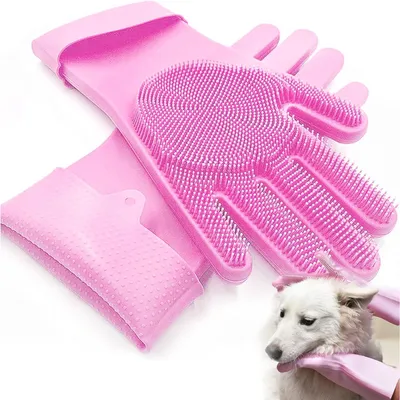 Immagine prodotto di Guanti per la cura degli animali domestici, in silicone, rosa, per il bagno e il massaggio, adatti a cani e gatti