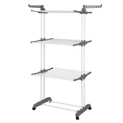 Produktbild von Wäscheständer Wäschetrockner Wäscheturm Kleiderständer Klappbar Ständer Rollen 75*64*170cm Grau und Weiß