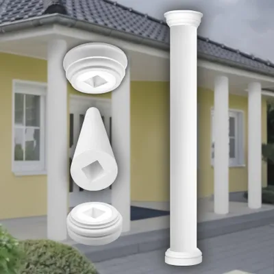 Produktbild von PRESTIGE DECOR Säule mit glatter Oberfläche 2m 405x405mm Säulenschaft Kunstharzputz weiß, Fassadenverkleidung aussen Stucksäule Wandverkleidung (LC103 Komplettset 1, vollrund)