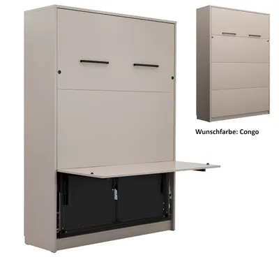 Produktbild von Schrankbett Wandbett Klappbett vertikal GN 140x200 mit Schreibtisch und LED Congo