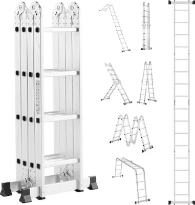 Produktbild von Vielseitige Klapp-Leiter 7-in-1, 4 Stufen, 4,7 Meter Reichweite, langlebig, einstellbare Höhe, Sicherheitsplattform - Mehrzweck-Leiter für Zuhause und Arbeitsplatz
