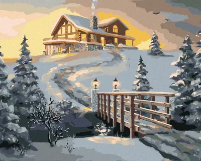 Produktbild von Zuty - Malen nach Zahlen - VERSCHNEITES BLOCKHAUS IN DER MORGENDÄMMERUNG (D. RUSTY RUST), 40x50 cm, ohne Keilrahmen