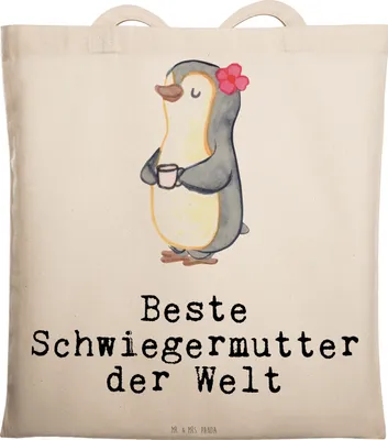 Produktbild von Mr. & Mrs. Panda Tragetasche Pinguin Beste Schwiegermutter der Welt - Transparent - Geschenk, Mama, Laptoptasche, Dankeschön, Uni Tasche, Jutebeutel, Geschenkidee, Mutter