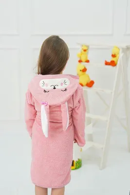 Produktbild von Teksmoda Kinderbademantel mit Kapuze Tiermotiv Hase lachsfarben 110-116