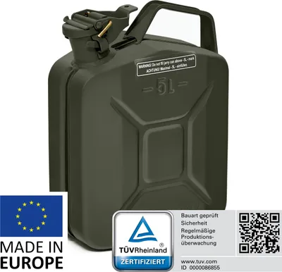 Produktbild von BW® Kraftstoffkanister Metall Benzinkanister 5 Liter - Bronzegrün RAL 6031-F9 - UN-Zulassung - Hergestellt in Europa