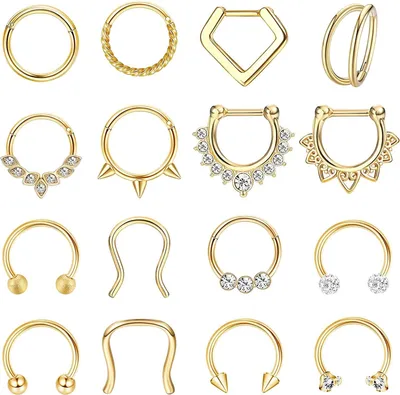 Zdjęcie produktu dla Dailygoody - Pierścionek do przekłucia nosa (septum) - Pierścionek w kształcie podkowy - Unikalny design - Rozmiar 16G - Stal nierdzewna - Idealny na każdą okazję - 8 mm
