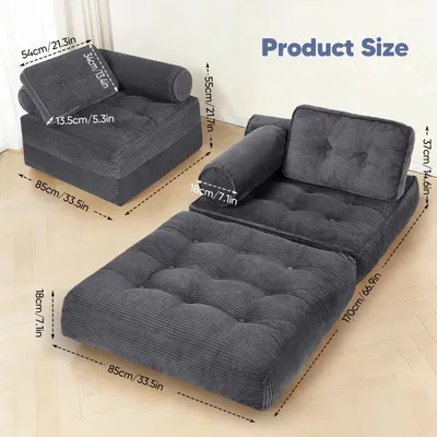 Produktbild von Einzelnes Modulsofa - Faltbares Relax Schlafsofa - 1-Sitzer - Tragbar - Skandinavisches Design - Grau