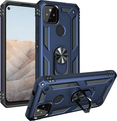 Produktbild von Google Pixel 5A Hülle, Dual Layer Militäre Fallschutz Schutzhülle mit Ringhalterung Ständer für Google Pixel 5A Blau