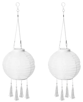 Solar-Lampion 2er-Set mit Quasten, Weiß, Ø 20 cm, LED