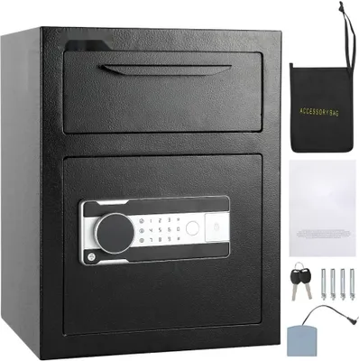 Produktbild von 1,7 L Einzahlungssafe - Depositsafe mit Einwurfschlitz - Elektronisches Codeschloss und 2 Notfallschlüssel - 45 x 30 x 35 cm - Geschäftstresor für Bargeld - Zuhause Hotel Büro