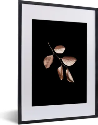 Produktbild von MuchoWow® MuchoWow® Gerahmtes Poster Zweig - Roségold - Blätter 30x40 cm - Poster mit zchwarzem Bilderrahmen - Wandposter Schlafzimmer