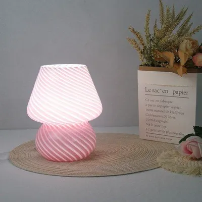 Obrázok produktu pre Sklenená nočná lampa, malá, pruhovaná, ružová, lampa do spálne