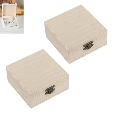 2er-Set quadratische Holzkisten, rustikal, unlackiert, 10 x 10 x 5 cm