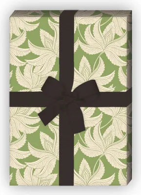 Produktbild von Schickes Vintage Geschenkpapier zum Einpacken mit Retro Blättern, grün - G10262, 32 x 48cm