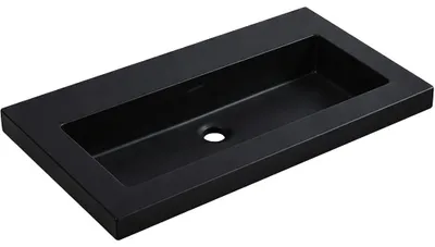 Productafbeelding van CERANO - Wastafel van gietmarmer, model Ovo, met overloop, zwart, mat, 60,5 x 46,5 cm