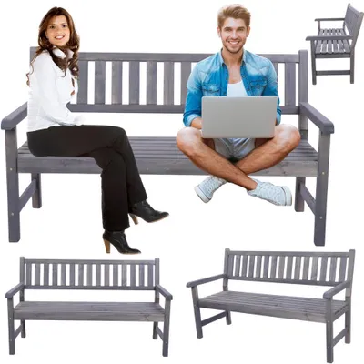 Produktbild von MODO24 Gartenbank Holz, 3-Sitzer, Friesenbank, Parkbank, Sitzbank, Massivholz, 90x154x70 cm, Grau Imprägniert, MIRA