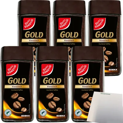 Produktbild von Gut & Günstig Gold löslicher Bohnenkaffee klassisch 6er Pack (6x100g Packung) + usy Block