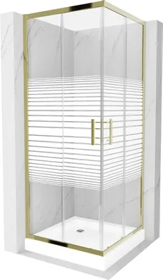 Obrázek produktu pro Mexen Rio čtvercový sprchový kout 70 x 70 cm, Pruhy, Zlatá + sprchová vanička Rio, Bílá - 860-070-070-50-20-4510