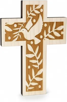 Holzkreuz 18 cm, modernes Auferstehungskreuz mit Taube, Wanddeko