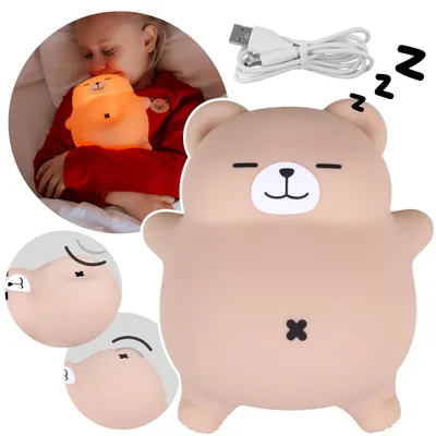 Produktbild von Mary's atmendes LED-Nachtlicht – Schnarchbär-Lampe aus weichem Silikon, für Kinderzimmer, dimmbares Licht, USB-aufladbar